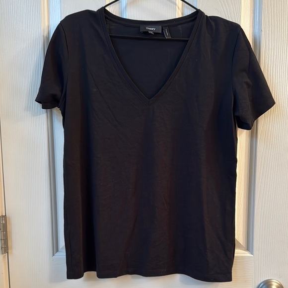 Theory Plain Basic V-neck Short Sleeve Tee Shirt Black Medium - Picture 1 of 4
